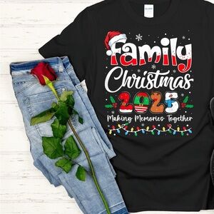 Gildan Black Family Christmas 2025 Tee with Red and White Accents